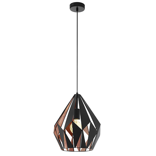 Carlton1 Pendant 310mm Black & Copper E27