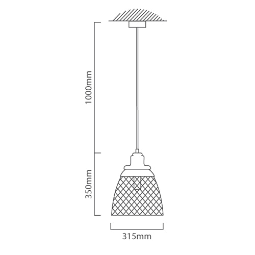 Pendant 315mm Copper & Black E27, Dimension drawing (CAD)