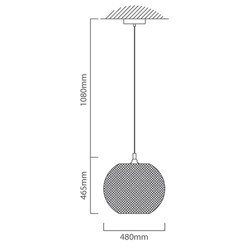 Pendant 480mm Copper & Black E27, Dimension drawing (CAD)