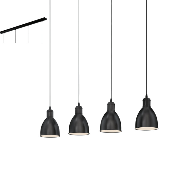 Priddy 4LT Pendant 975mm Black E27
