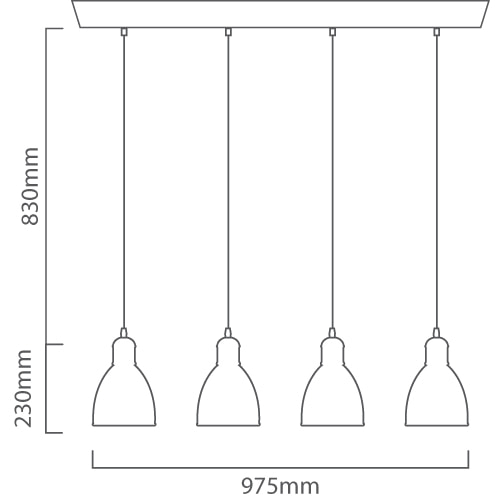 Priddy 4LT Pendant 975mm Black E27, Dimension drawing (CAD)
