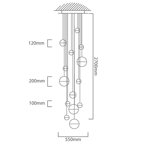 Halola 14LT Pendant 550mm Chrome LED, Dimension drawing (CAD)