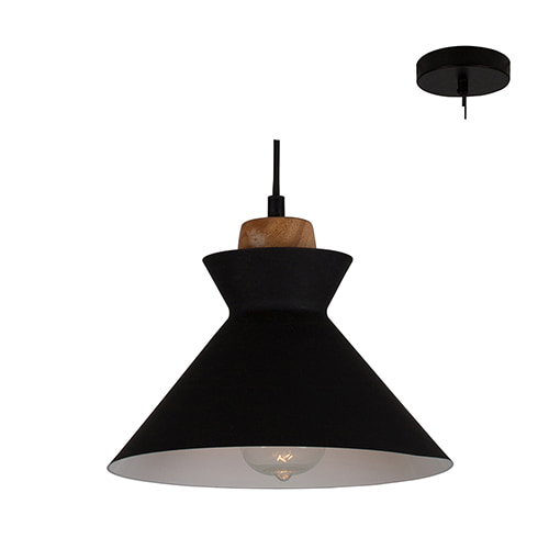 Charlotte Pendant 255mm Black & Wood E27