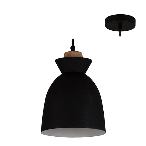 Charlotte Pendant 190mm Black & Wood E27