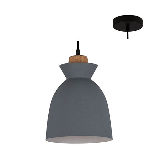 Charlotte Pendant 190mm Grey & Wood E27