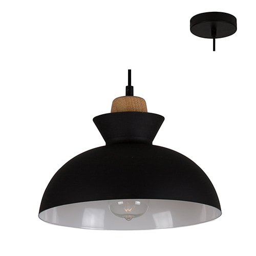 Charlotte Pendant 280mm Black & Wood E27