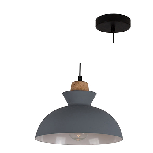 Charlotte Pendant 280mm Grey & Wood E27