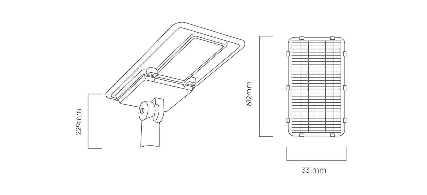 Solar LED Light with Motion Sensor 60W 10200lm 6000K Black, Dimension drawing