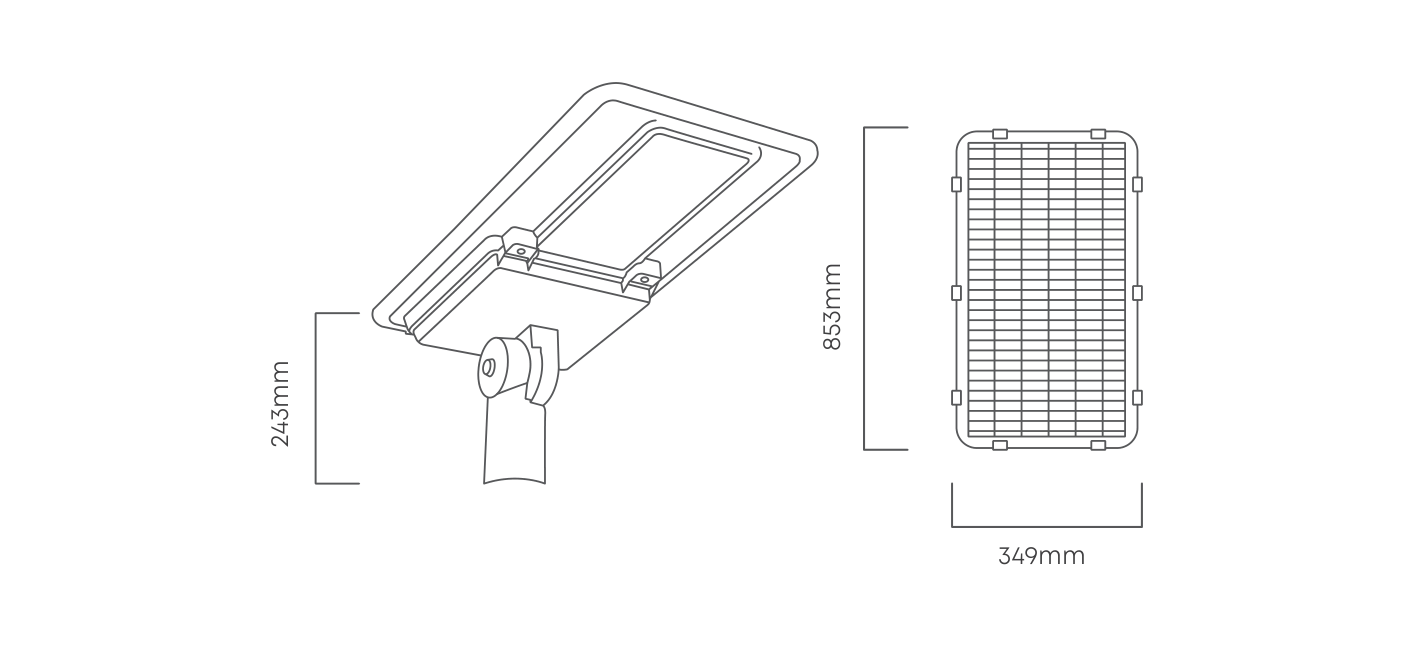 Solar Sensor Light Black LED 13800lm 6000K, Dimension drawing
