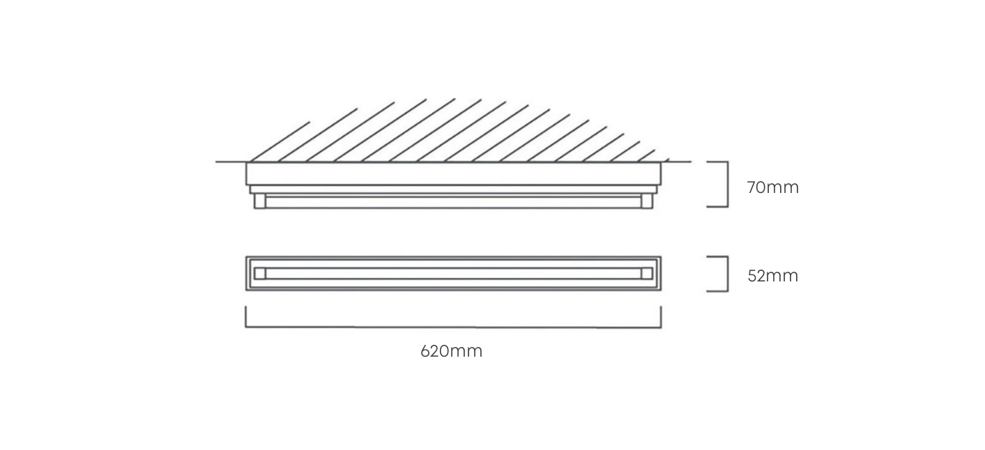 2FT T8 Open Channel wired for 1x9W LED G13, Dimension drawing