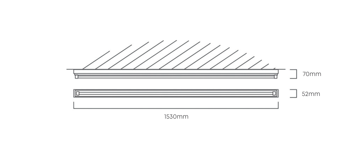 5FT T8 Open Channel wired for 1x24W LED G13, Dimension drawing