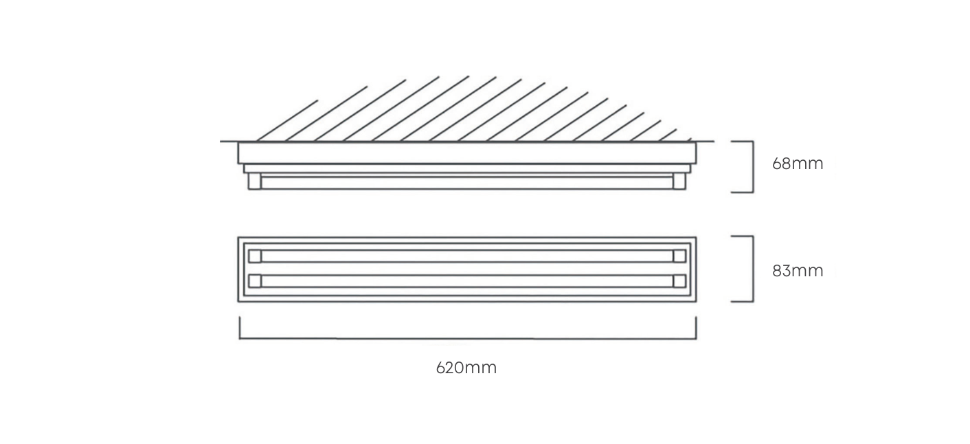 2FT T8 Open Channel wired for 2x9W LED G13, Dimension drawing