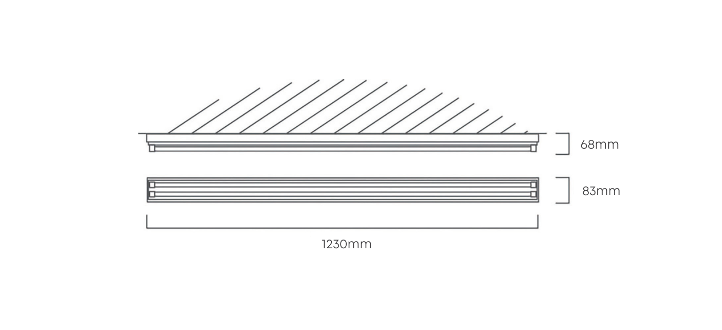 4FT T8 Open Channel wired for 2x18W LED G13, Dimension drawing