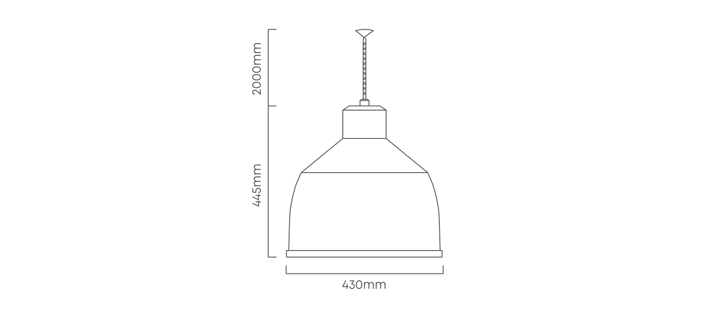 Highbay Aluminium Shade & 2M Chain E40 max 160W, Dimension drawing