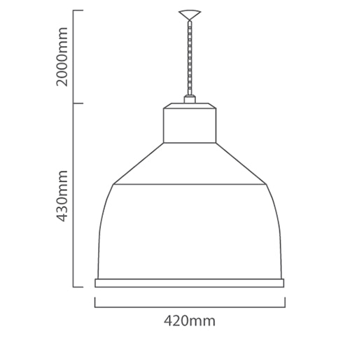 Highbay Aluminium Shade & 2M Chain E40 max 160W, Dimension drawing (CAD)
