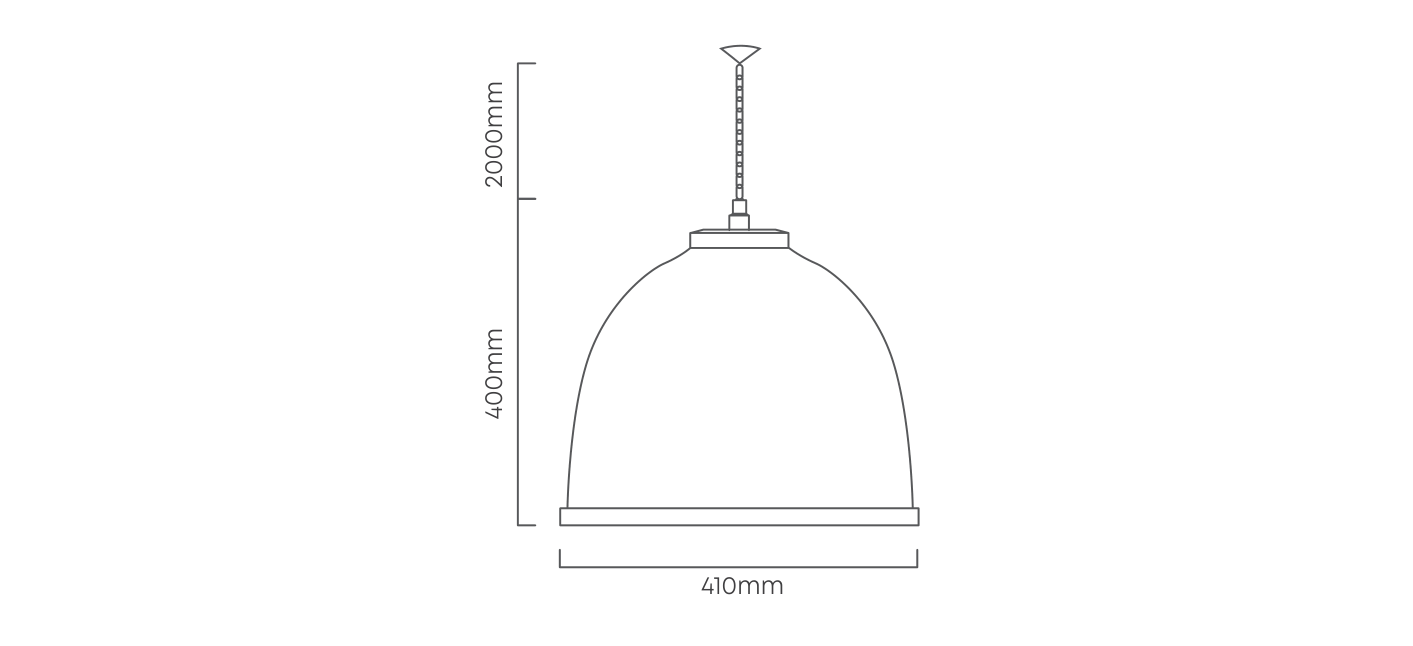 Highbay Polycarbonate Shade & 1M Chain E27 max 200W, Dimension drawing