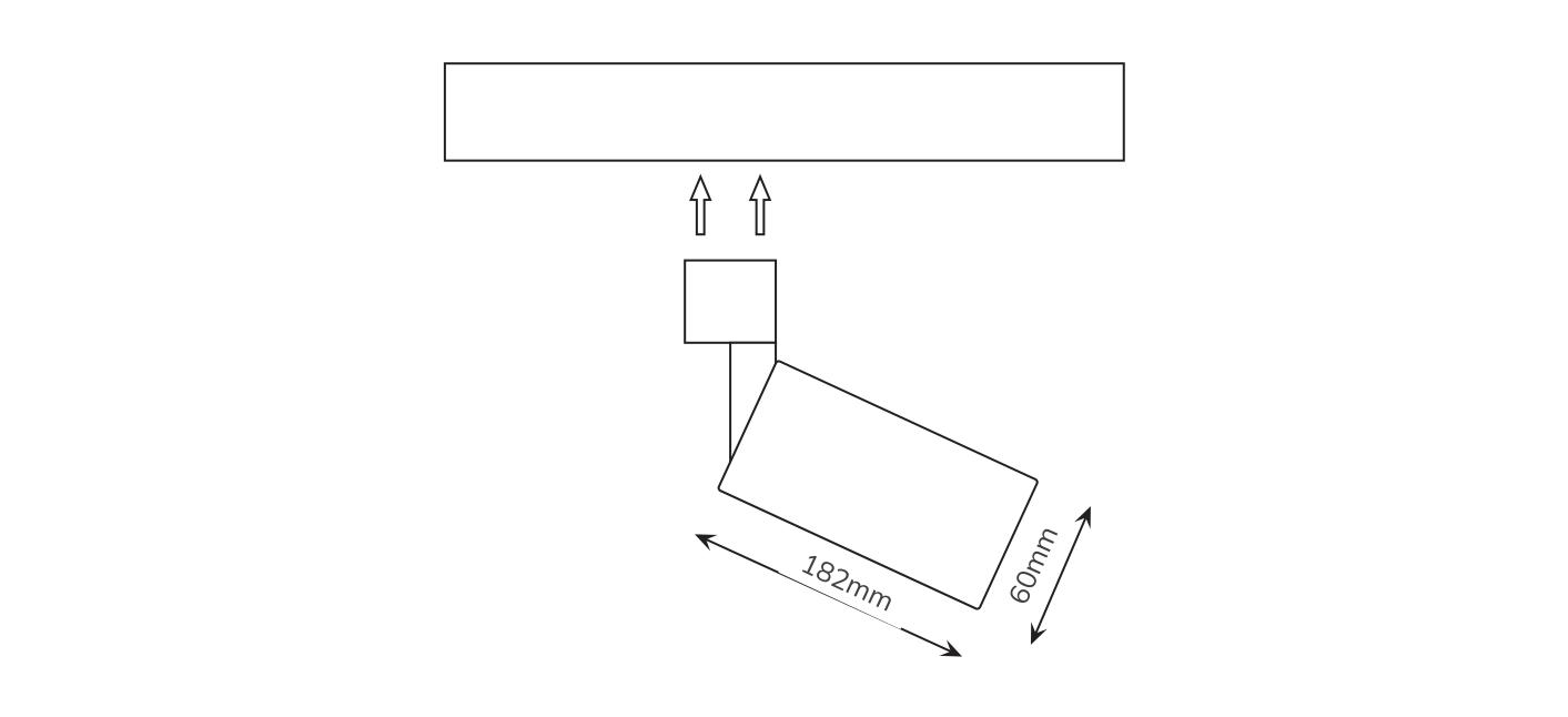Track Spot Light White GU10 7w 3 Wire Track, Dimension drawing