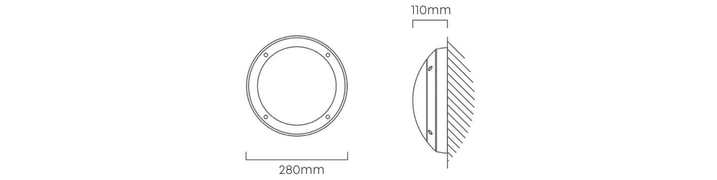 Round Plain Bulkhead Black 2xE27, Dimension drawing