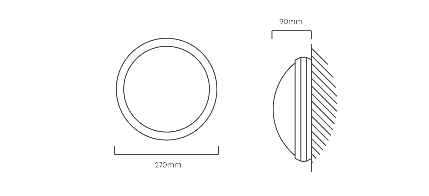 Bulkhead Eco White Opal E27 15W, Dimension drawing