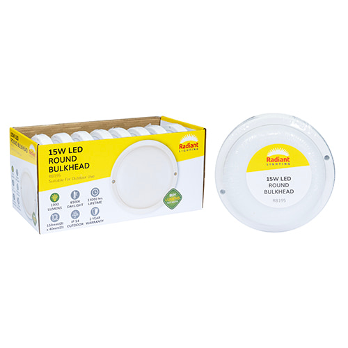 Round Bulkhead LED 15W 1000lm 6500K (Sell in PDQ of 8 only)