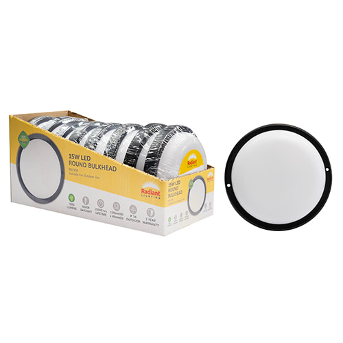 Round Bulkhead Black LED 15W 1000lm 6500K (Sell in PDQ of 8)