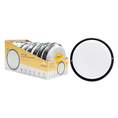Round Bulkhead Black LED 20W 1800lm 6500K (Sell in PDQ of 8)