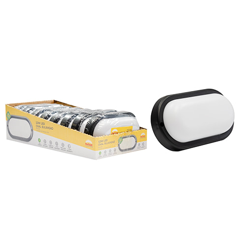 Oval Bulkhead Black LED 12W 900lm 6500K (Sell in PDQ of 8)