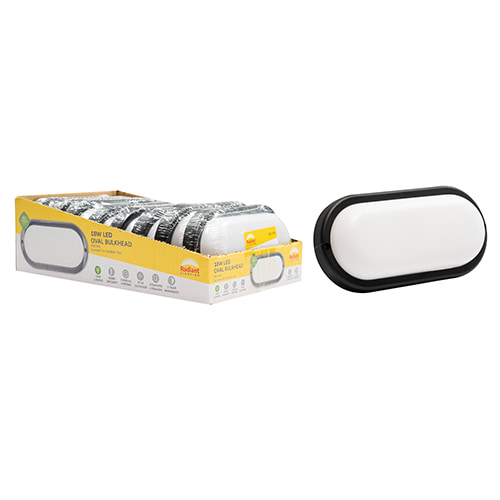 Oval Bulkhead Black LED 18W 1600lm 6500K (Sell in PDQ of 8)