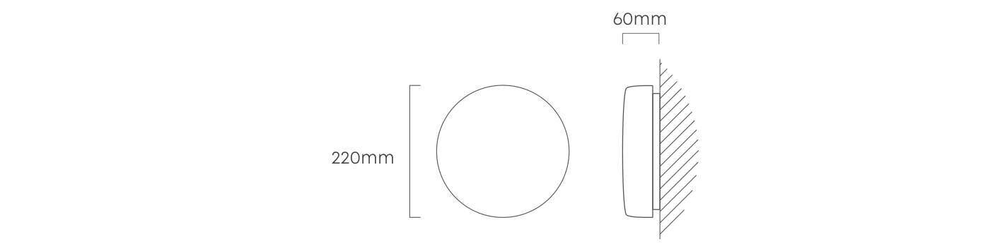 Brie Ceiling Light Round White 220mm, Dimension drawing