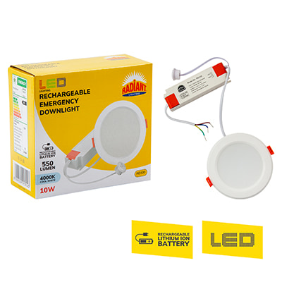 Rechargeable Emergency Downlight White LED 10W 4000K