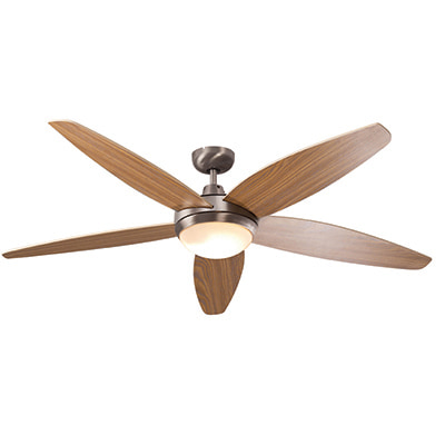 Lancer Ceiling Fan with Light Satin Chrome & Wood