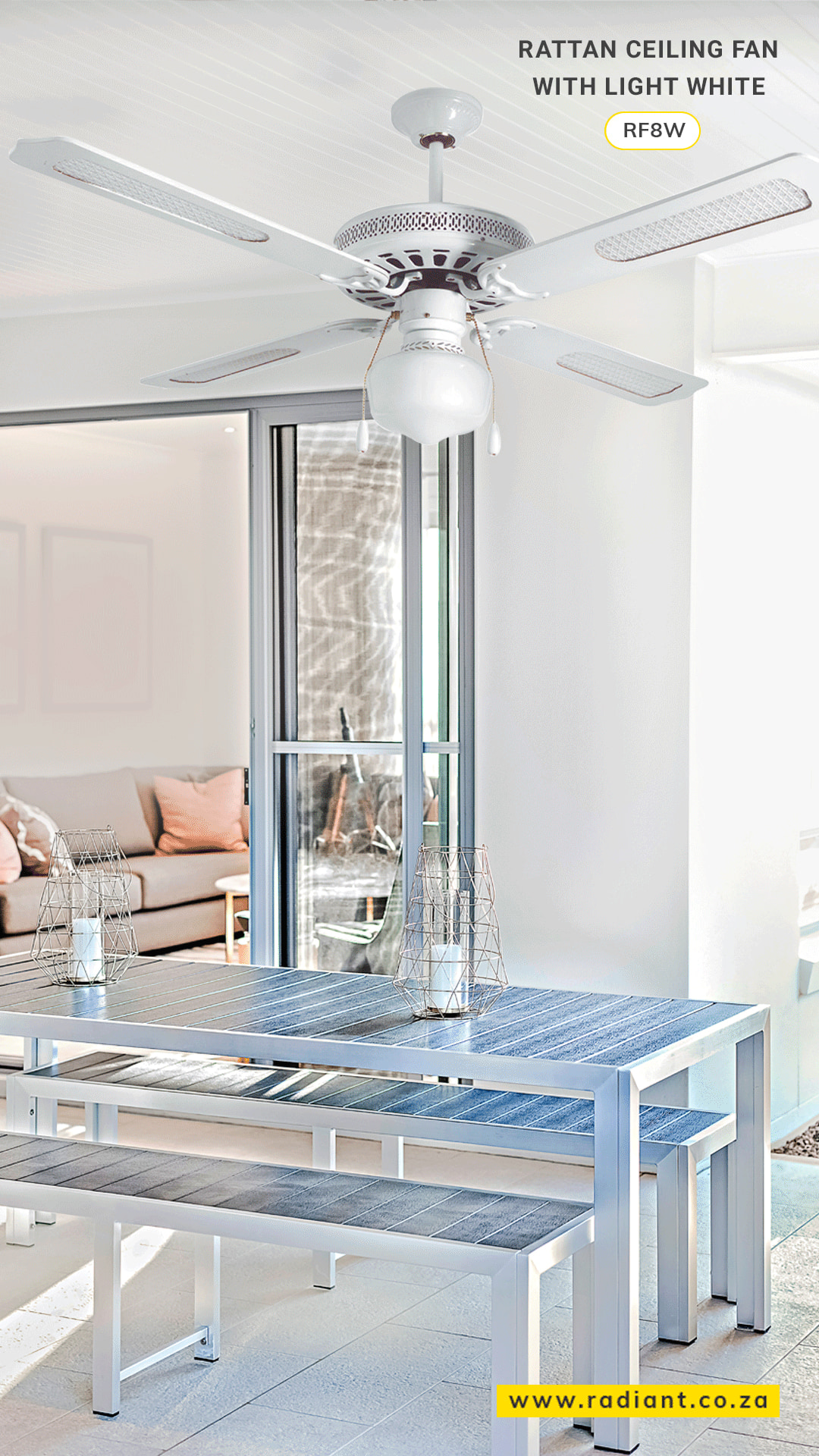 Rattan Ceiling Fan with Light White Motor Power 60W, view 2