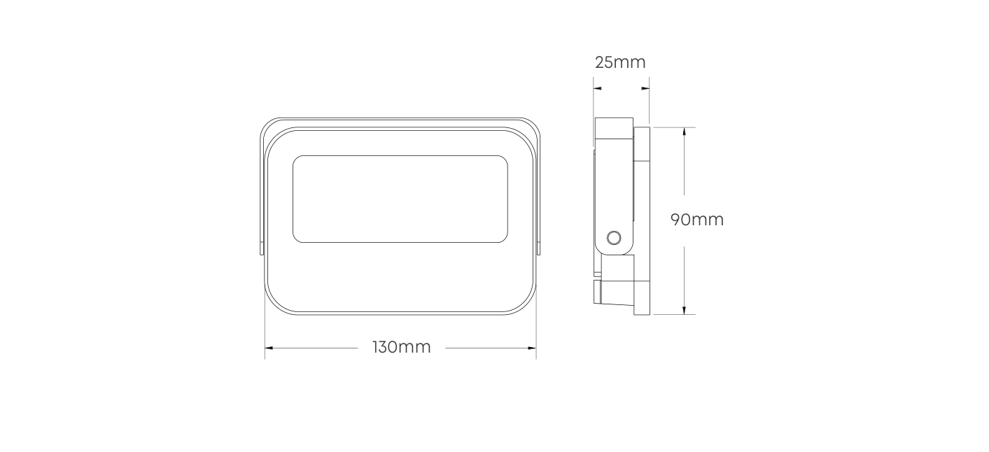 LED 20W Trade Floodlight Grey 6500K, Dimension drawing