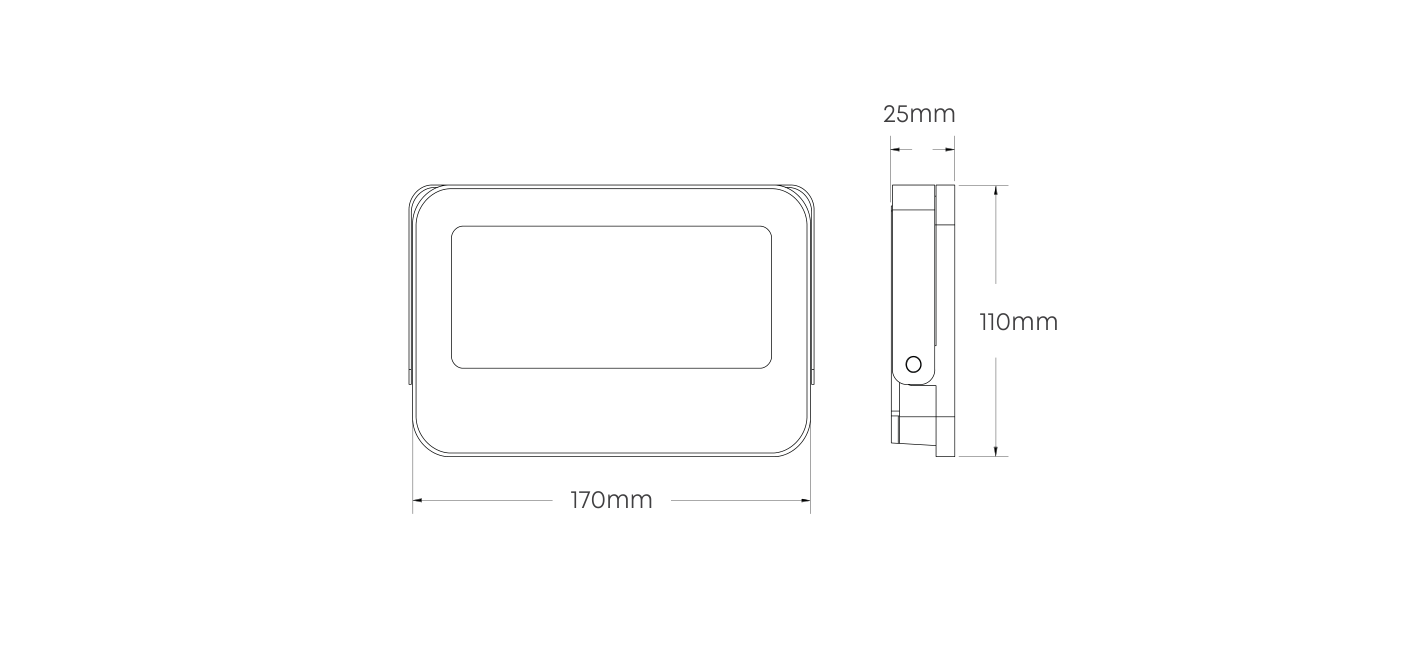 LED 30W Trade Floodlight Grey 6500K, Dimension drawing