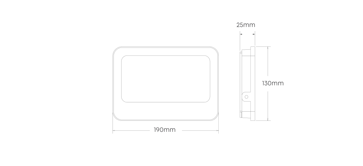 LED 50W Trade Floodlight Grey 6500K, Dimension drawing