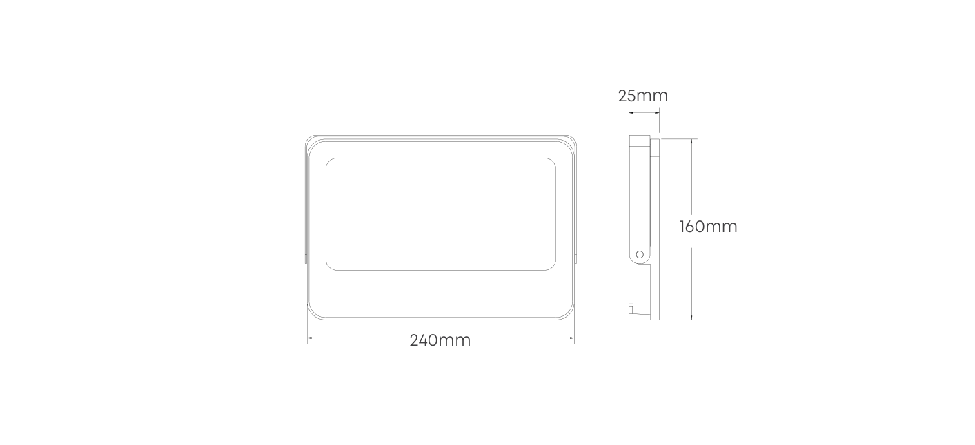 LED 100W Trade Floodlight Grey 6500K, Dimension drawing