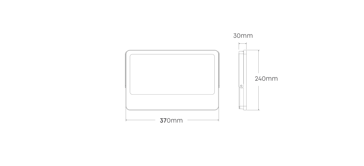 LED 200W Trade Floodlight Grey 6500K, Dimension drawing