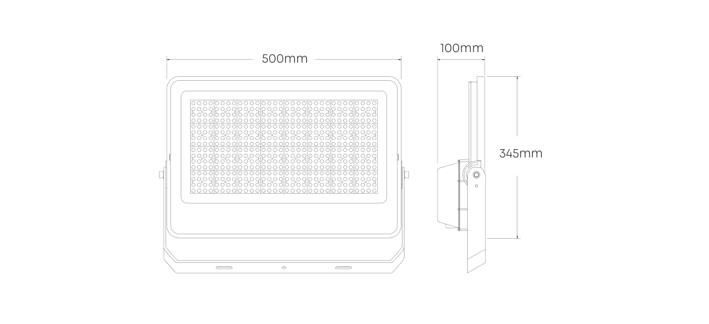 LED 500W Trade Floodlight Grey 6500K, Dimension drawing