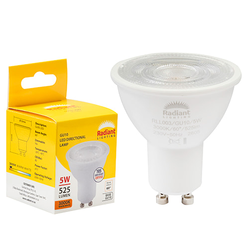 GU10 Clear Lens 5W LED 3000K Non Dimmable 105 lm/W