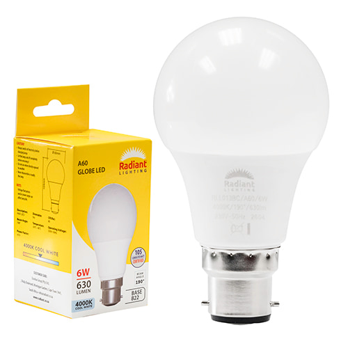 A60 6w LED B22 4000K Box 105 lm/W