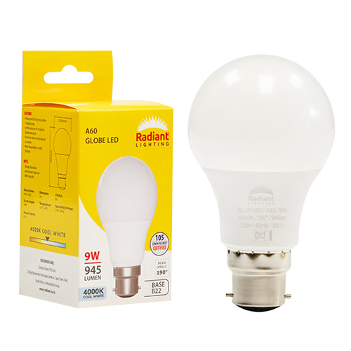 A60 9W LED B22 4000K Box 105 lm/W