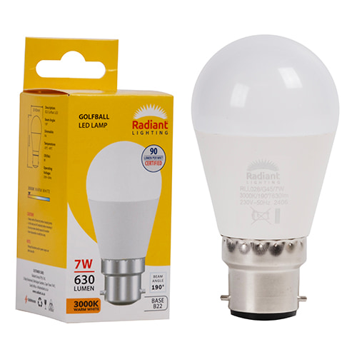 Golfball Frosted 7W LED B22 3000K 105 lm/W