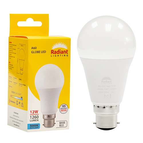 A60 12W LED B22 5000K 105 lm/W
