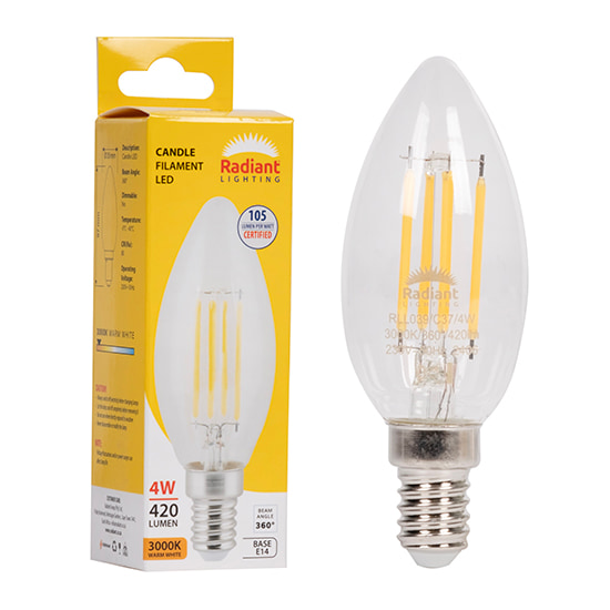 Candle Filament Clear 4w LED E14 3000K 105 lm/W