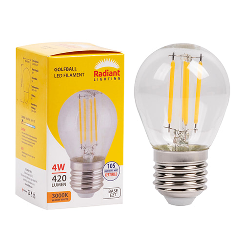Golfball Filament Clear 4w LED E27 3000K 105 lm/W