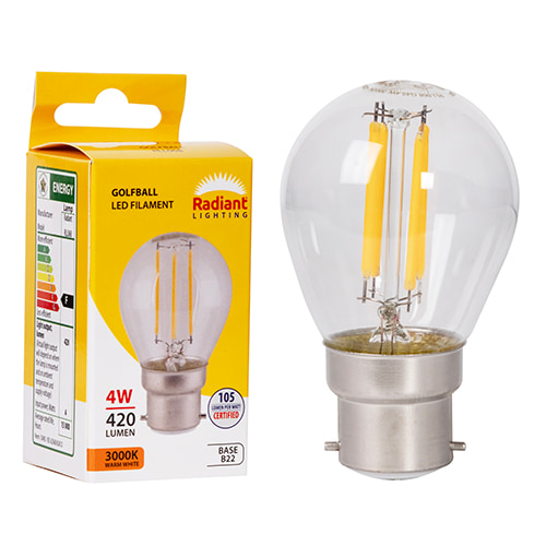 Golfball Filament Clear 4w LED B22 3000K 105 lm/W