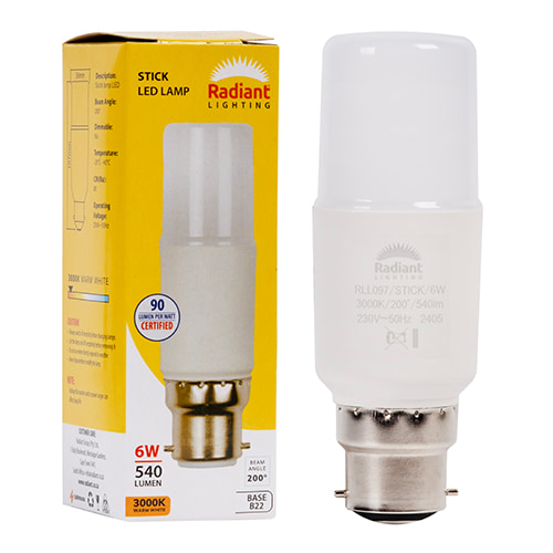 Stick Lamp Frosted T36 6W LED B22 3000K N
