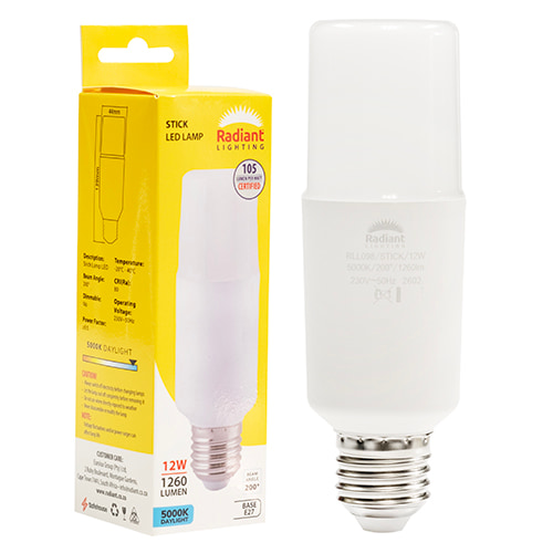 Stick Lamp Frosted T44 12W LED E27 5000K 105 lm/W