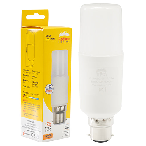 Stick Lamp Frosted T44 12W LED B22 3000K 105 lm/W