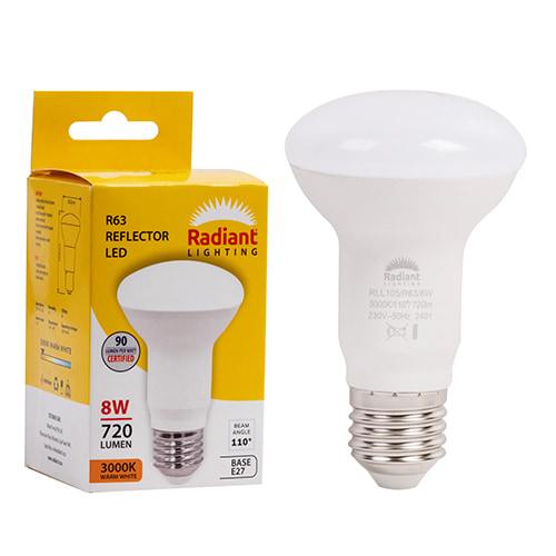 R63 Reflector 8W LED E27 3000K 105 lm/W